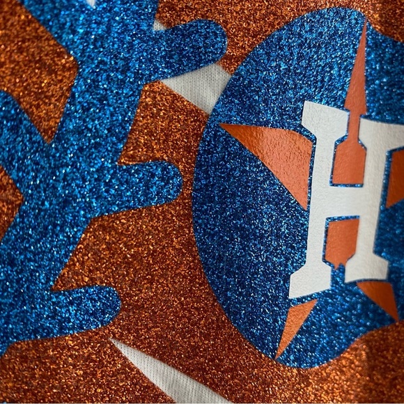 HOUSTON Astros Glitter Sparkly Orange Blue Heart Design T Shirt Size Small - Picture 5 of 9